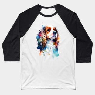 Rainbow Cavalier King Charles Spaniel Watercolor Art Baseball T-Shirt